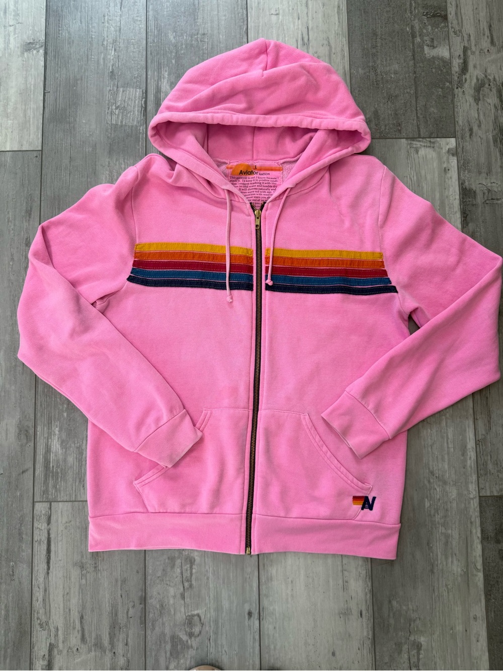 Aviator Nation 5 Stripe Full Zip Hoodie Neon Pink Size Large